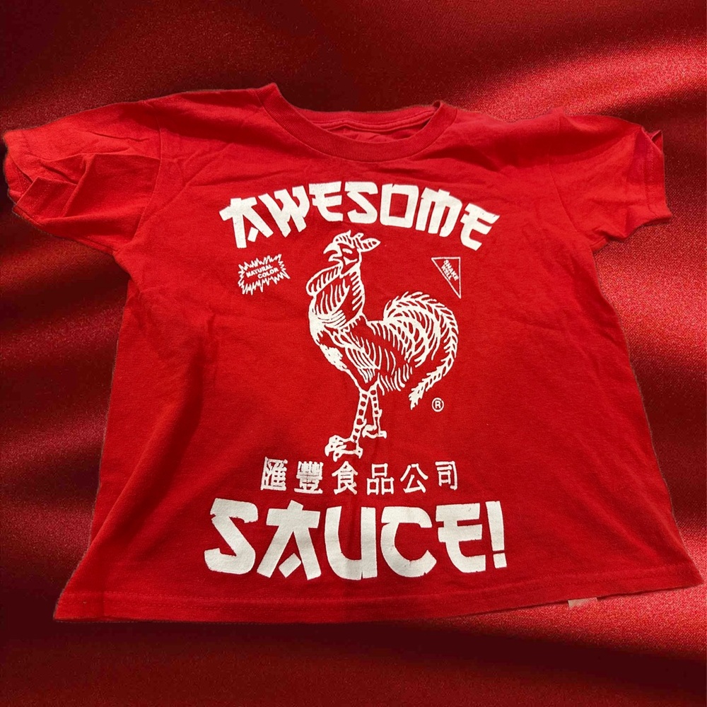 Kids T Shirt Novelty Sriracha Awesome Sauce Rooster Red Size 6/7